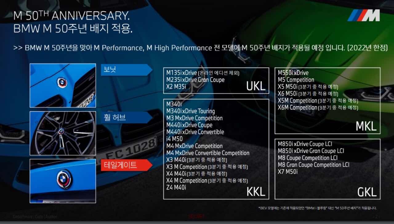 BMW 50주년 배지 적용 차량 리스트 게시글 썸네일