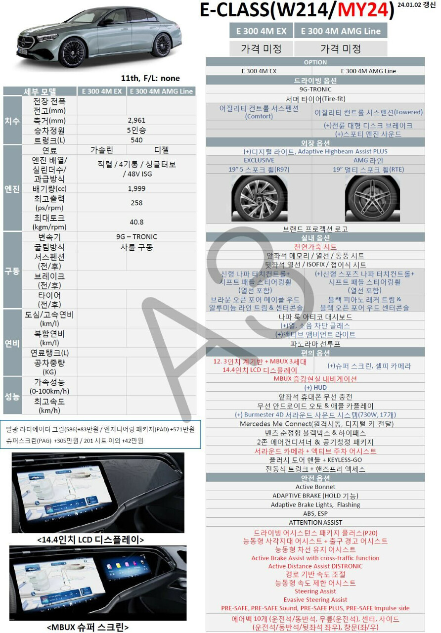 벤츠 E클래스 풀체인지 출시/가격 정보 업데이트  썸네일