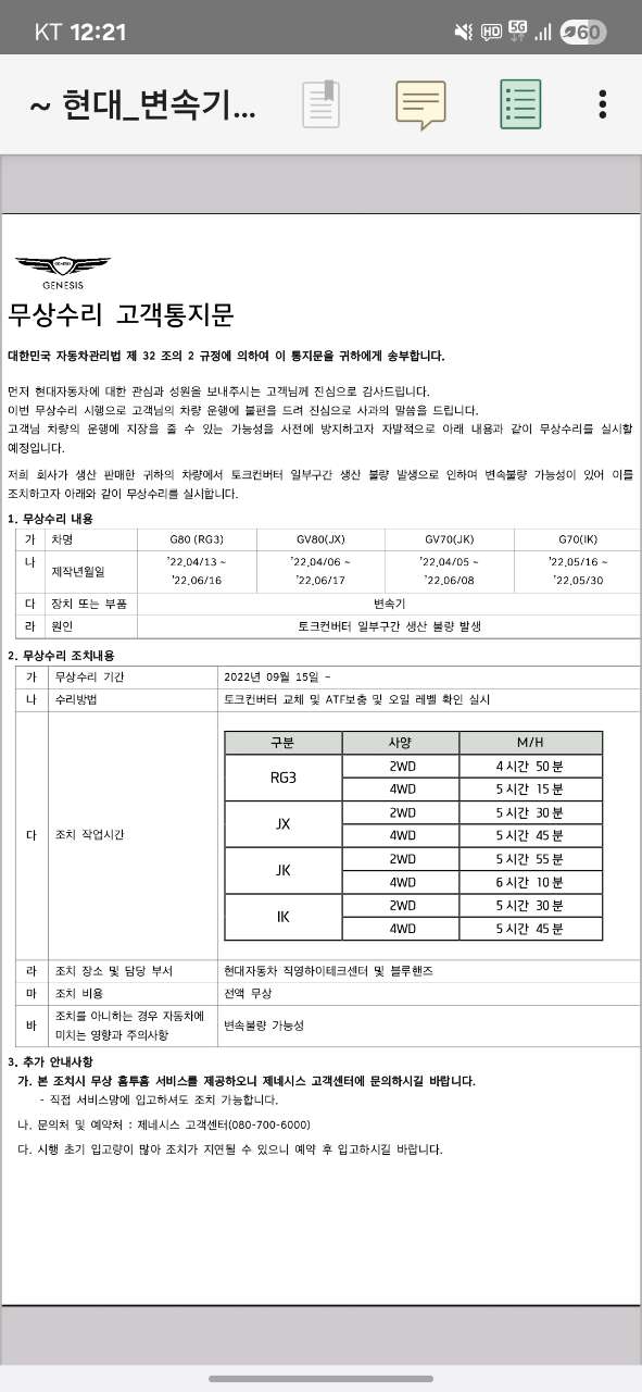 G80 rg3 토크컨버터 결함 게시글 썸네일