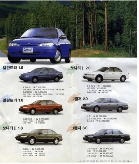 옛날 90년대 현대차 가격이라네요 ㅎ  게시글 썸네일