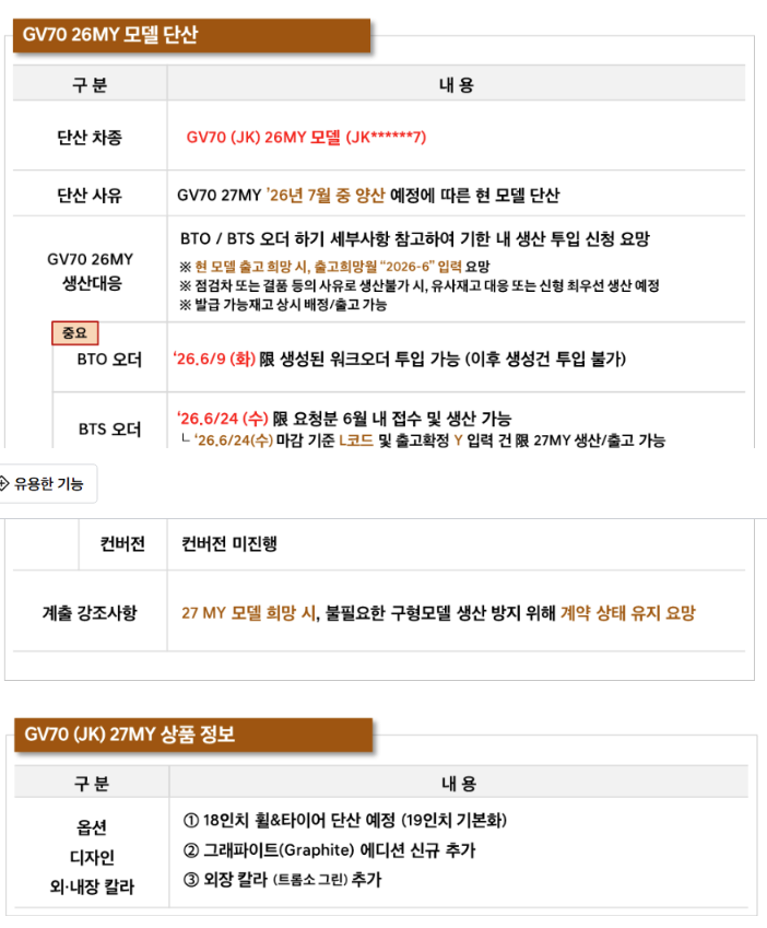 GV70 2027년식 연식변경 정보 공유. 게시글 썸네일